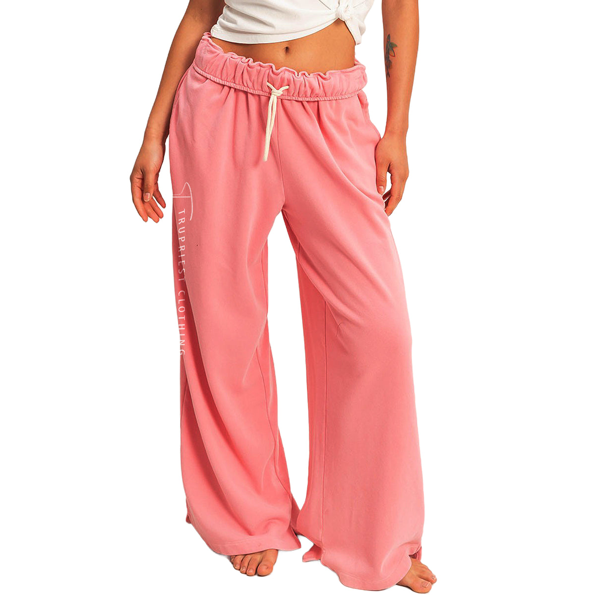 Fold-Over-Waist Wide Leg Sweatpants
